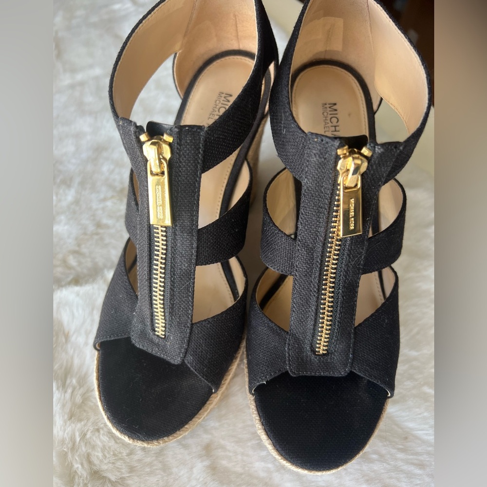 Michael Kors Black Espadrille Wedge Sandals